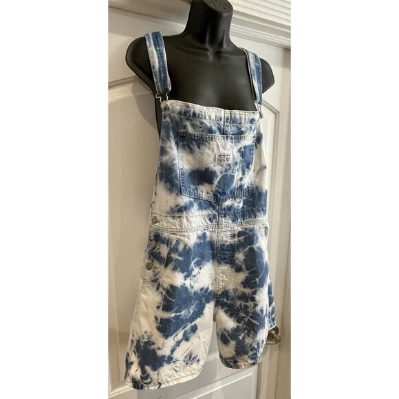 Levi's Women's Sz Large Light Blue Short Tie Dyed Overalls Boho Hippie Gypsy - Picture 7 of 16